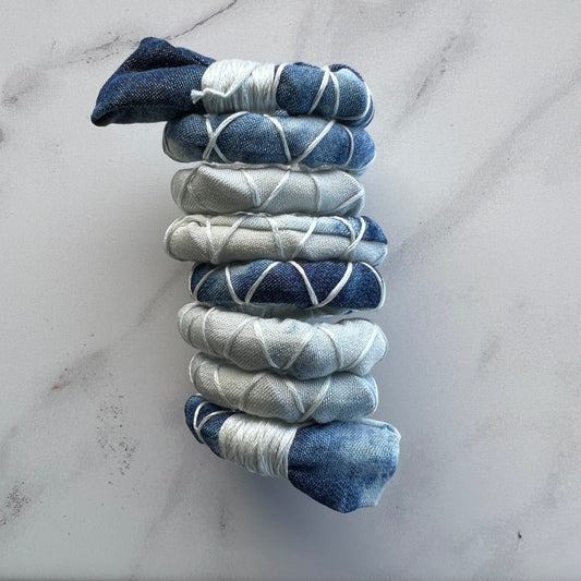 Ombre Denim Fully Wrapped Spiral Tie