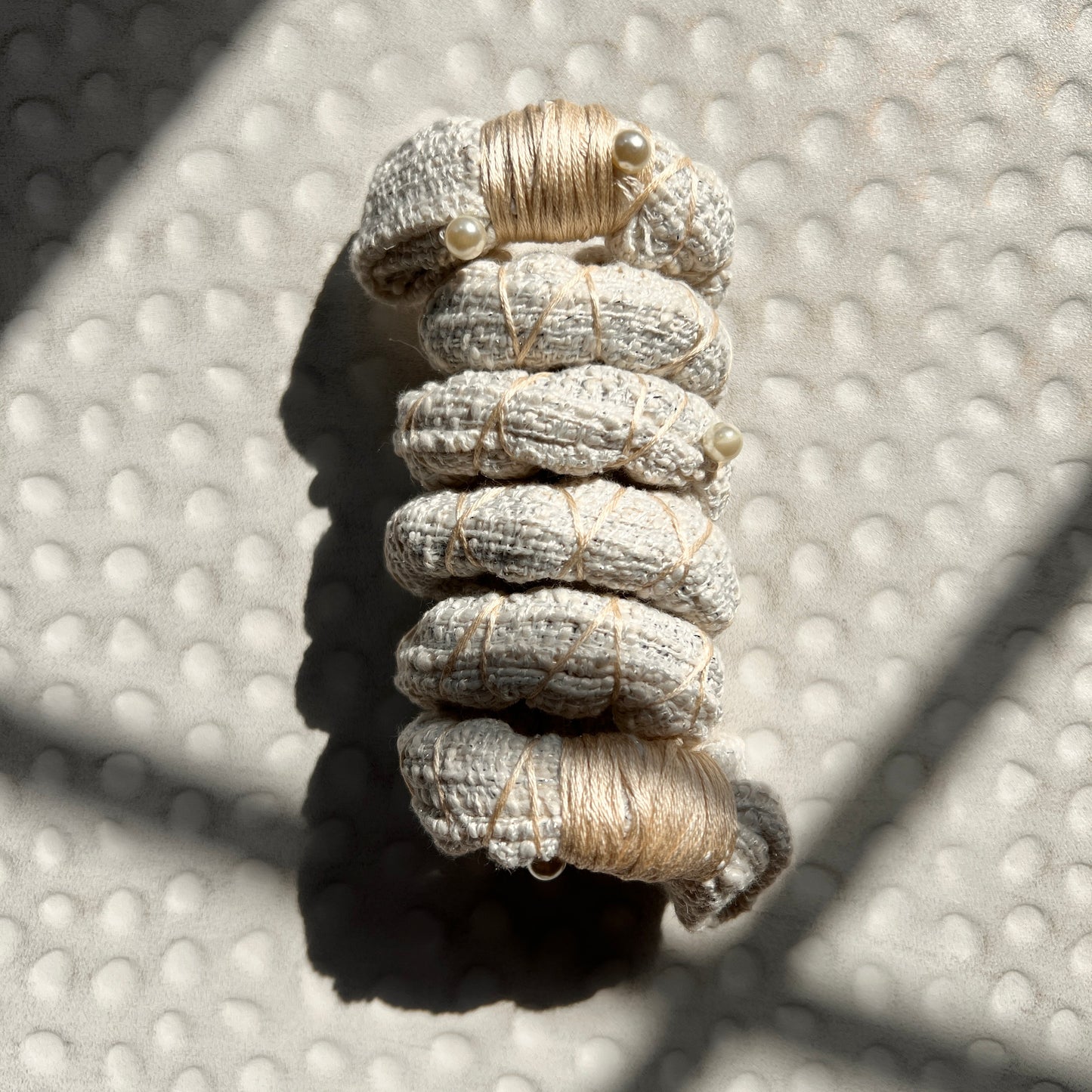 Tweed Pearl Fully Wrapped Spiral Ties
