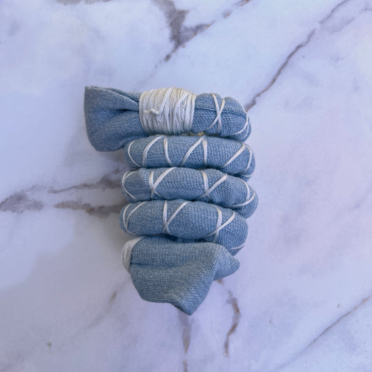 Light Wash Denim Fully Wrapped Spiral Tie