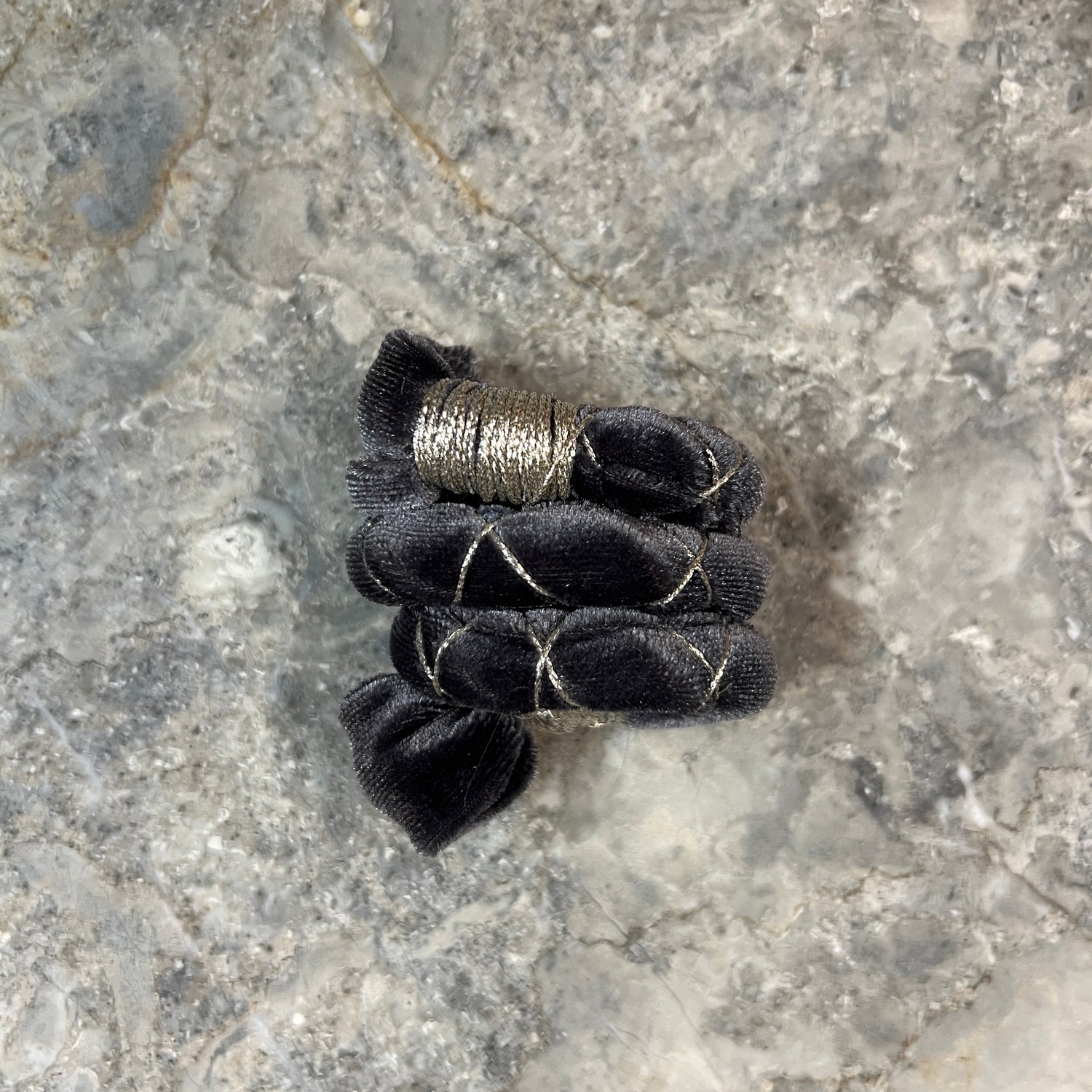Grey Velour Fully Wrapped Spiral Tie